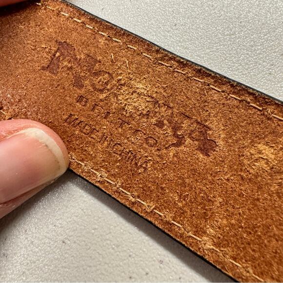 Nocona Tooled Brown Leather Belt Western Unisex 22 Floral Boho Silver Hardwear - Picture 6 of 10